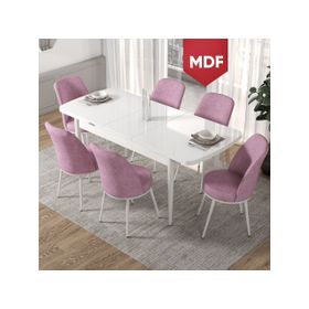 Canisa Concept Kor Serisi 70x114 cm Açılabilir Beyaz Pembe Mutfak Masa Takımı