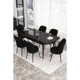 Canisa Concept Kor Serisi 70x114 cm Açılabilir Beyaz Siyah Mutfak Masa Takımı
