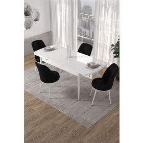 Canisa Concept Kor Serisi 70x114 cm Açılabilir Beyaz Siyah Mutfak Masa Takımı