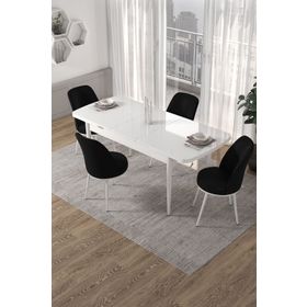 Canisa Concept Kor Serisi 70x114 cm Açılabilir Beyaz Siyah Mutfak Masa Takımı