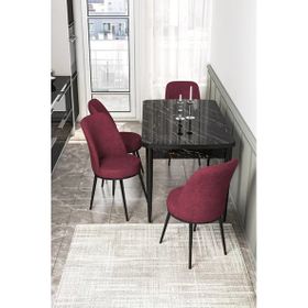 Canisa Concept Kor Serisi 70x114 cm Açılabilir Siyah Bordo Mermer Desen Mutfak Masa Takımı