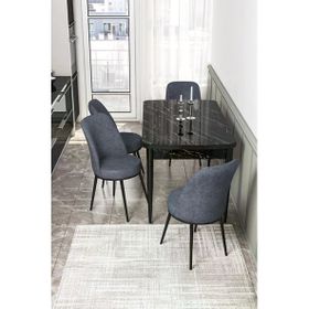 Canisa Concept Kor Serisi 70x114 cm Açılabilir Siyah Füme Mermer Desen Mutfak Masa Takımı