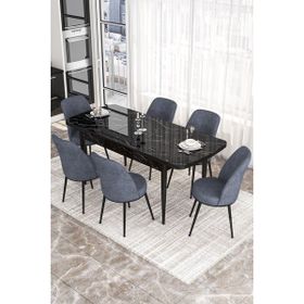 Canisa Concept Kor Serisi 70x114 cm Açılabilir Siyah Füme Mermer Desen Mutfak Masa Takımı
