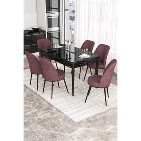 Canisa Concept Kor Serisi 70x114 cm Açılabilir Siyah Gül Kurusu Mermer Desen Mutfak Masa Takımı