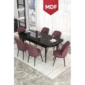 Canisa Concept Kor Serisi 70x114 cm Açılabilir Siyah Gül Kurusu Mermer Desen Mutfak Masa Takımı