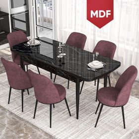 Canisa Concept Kor Serisi 70x114 cm Açılabilir Siyah Gül Kurusu Mermer Desen Mutfak Masa Takımı