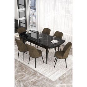 Canisa Concept Kor Serisi 70x114 cm Açılabilir Siyah Kahverengi Mermer Mutfak Masa Takımı