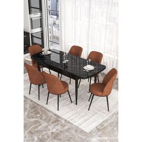 Canisa Concept Kor Serisi 70x114 cm Açılabilir Siyah Kiremit Mermer Mutfak Masa Takımı