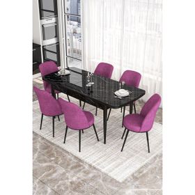 Canisa Concept Kor Serisi 70x114 cm Açılabilir Siyah Mor Mermer Mutfak Masa Takımı