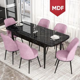 Canisa Concept Kor Serisi 70x114 cm Açılabilir Siyah Pembe Mermer Mutfak Masa Takımı