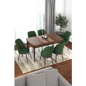 Canisa Concept Kor Serisi Barok Ahşap Desen 70x114 cm Açılabilir Masa 6 Sandalye Mutfak Masa Takımı