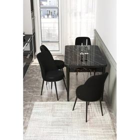 Canisa Concept Kor Serisi Siyah Mermer Desen 70x114 cm Açılabilir Masa 4 Sandalye Mutfak Masa Takımı