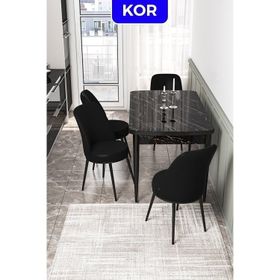 Canisa Concept Kor Serisi Siyah Mermer Desen 70x114 cm Açılabilir Masa 4 Sandalye Mutfak Masa Takımı