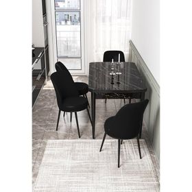 Canisa Concept Kor Serisi Siyah Mermer Desen 70x114 cm Açılabilir Masa 4 Sandalye Mutfak Masa Takımı