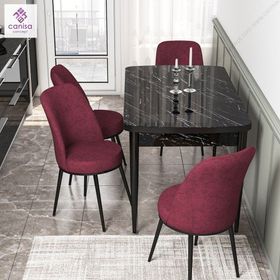 Canisa Concept Kor Serisi Siyah Mermer Desen 70x114 cm Açılabilir Masa 4 Sandalye Mutfak Masa Takımı