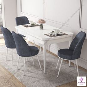 Canisa Concept Kor Serisi Siyah Mermer Desen 70x114 cm Açılabilir Masa 4 Sandalye Mutfak Masa Takımı