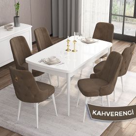 Canisa Concept MDF Are Serisi 80x132 CM Kahverengi 6 Sandalyeli Açılabilir Mutfak Masası