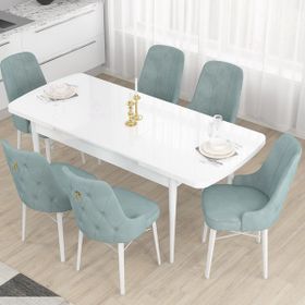 Canisa Concept MDF Are Serisi 80x132 CM Su Yeşili 6 Sandalyeli Açılabilir Mutfak Masası