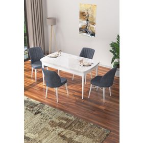 Canisa Concept Nef Serisi Beyaz 70x114 cm Açılabilir Mdf Masa 4 Sandalye Mutfak Masa Takımı