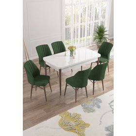Canisa Concept Nef Serisi Beyaz 70x114 cm Açılabilir Mdf Masa 6 Sandalye Mutfak Masa Takımı
