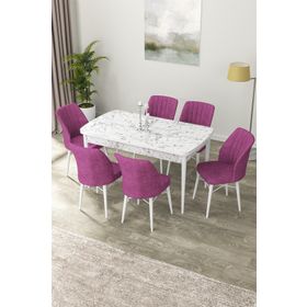 Canisa Concept Nef Serisi Beyaz 70x114 cm Açılabilir Mdf Masa 6 Sandalye Mutfak Masa Takımı