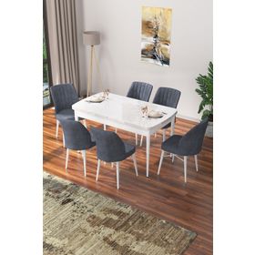 Canisa Concept Nef Serisi Beyaz 70x114 cm Açılabilir Mdf Masa 6 Sandalye Mutfak Masa Takımı