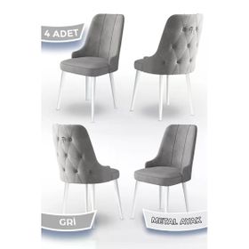 Canisa Concept Newa Serisi 4 Adet 1. Sınıf Babyface Kumaş Beyaz Metal Ayaklı Gümüş Halkalı Gri Sandalye