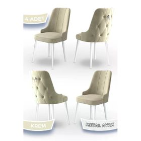 Canisa Concept Newa Serisi 4 Adet 1. Sınıf Babyface Kumaş Beyaz Metal Ayaklı Gümüş Halkalı Krem Sandalye