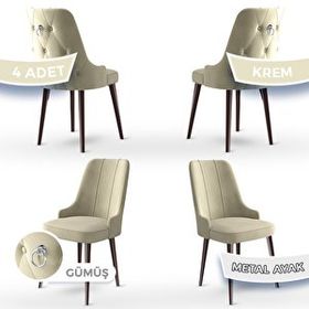 Canisa Concept Newa Serisi 4 Adet 1. Sınıf Babyface Kumaş Kahve Metal Ayaklı Gümüş Halkalı Krem Sandalye