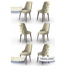 Canisa Concept Newa Serisi 6 Adet 1. Sınıf Babyface Kumaş Kahve Metal Ayaklı Gold Halkalı Krem Sandalye