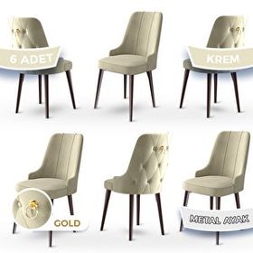 Canisa Concept Newa Serisi 6 Adet 1. Sınıf Babyface Kumaş Kahve Metal Ayaklı Gold Halkalı Krem Sandalye