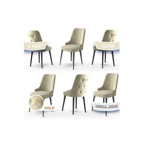 Canisa Concept Newa Serisi 6 Adet 1. Sınıf Babyface Kumaş Siyah Metal Ayaklı Gold Halkalı Krem Sandalye
