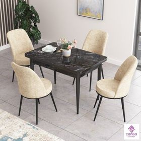 Canisa Concept Nil Sabit Barok Ahşap Desen 4 Adet Sandalye Masa Takımı
