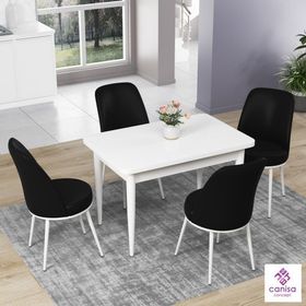Canisa Concept Nil Sabit Barok Ahşap Desen 4 Adet Sandalye Masa Takımı