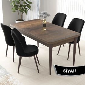 Canisa Concept Nil Sabit Barok Ahşap Desen 4 Adet Sandalye Masa Takımı