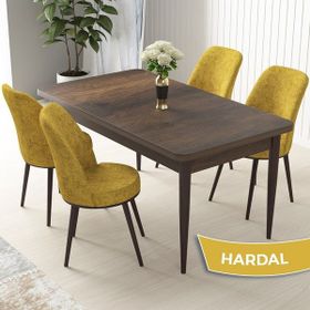 Canisa Concept Nil Sabit Barok Ahşap Desen 4 Adet Sandalye Masa Takımı