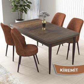 Canisa Concept Nil Sabit Barok Ahşap Desen 4 Adet Sandalye Masa Takımı