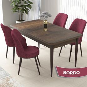 Canisa Concept Nil Sabit Barok Ahşap Desen 4 Adet Sandalye Masa Takımı