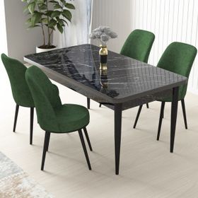 Canisa Concept Nil Siyah Mermer Desen 4 Adet Sandalye Sabit Yemek Masası