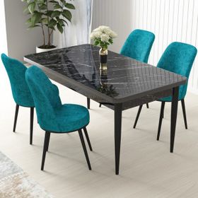 Canisa Concept Nil Siyah Mermer Desen 4 Adet Sandalye Sabit Yemek Masası