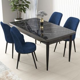 Canisa Concept Nil Siyah Mermer Desen 4 Adet Sandalye Sabit Yemek Masası