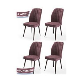 Canisa Concept Platinum Serisi Üst Kalite Metal Kahverengi İskeletli 4 Adet Gül Kurusu Mutfak Sandalyesi
