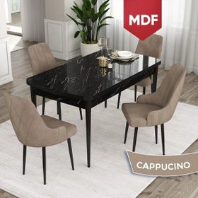 Canisa Concept Ram 80x132 CM 4 Baby Face Kumaş Cappucino Sandalye Siyah Mermer Desen Açılabilir Yemek Masası