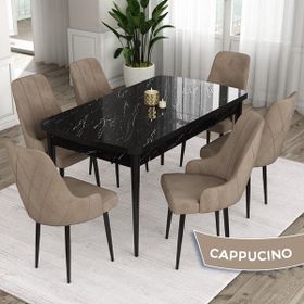 Canisa Concept Ram 80x132 CM 4 Baby Face Kumaş Cappucino Sandalye Siyah Mermer Desen Açılabilir Yemek Masası