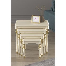 Canisa Concept Saray MDF ve Lake Boya Avangart Krem 4'lü Zigon Sehpa Takımı
