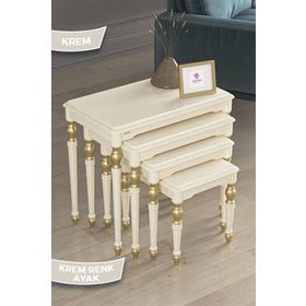 Canisa Concept Saray MDF ve Lake Boya Avangart Krem 4'lü Zigon Sehpa Takımı