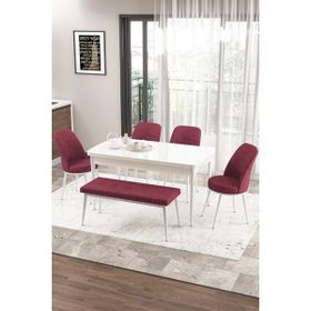 Canisa Concept Zen Serisi 80x132 cm Benchli Açılabilir Beyaz Bordo Mdf Mutfak Masası Takımı