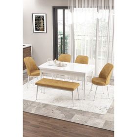 Canisa Concept Zen Serisi 80x132 cm Benchli Açılabilir Beyaz Cappuccino Mdf Mutfak Masası Takımı