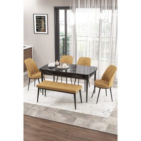 Canisa Concept Zen Serisi 80x132 cm Benchli Siyah Mermer Desen Açılabilir Mdf Cappuccino Mutfak Masası Takımı