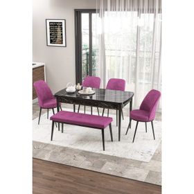 Canisa Concept Zen Serisi 80x132 cm Benchli Siyah Mermer Desen Açılabilir Mdf Mor Mutfak Masası Takımı